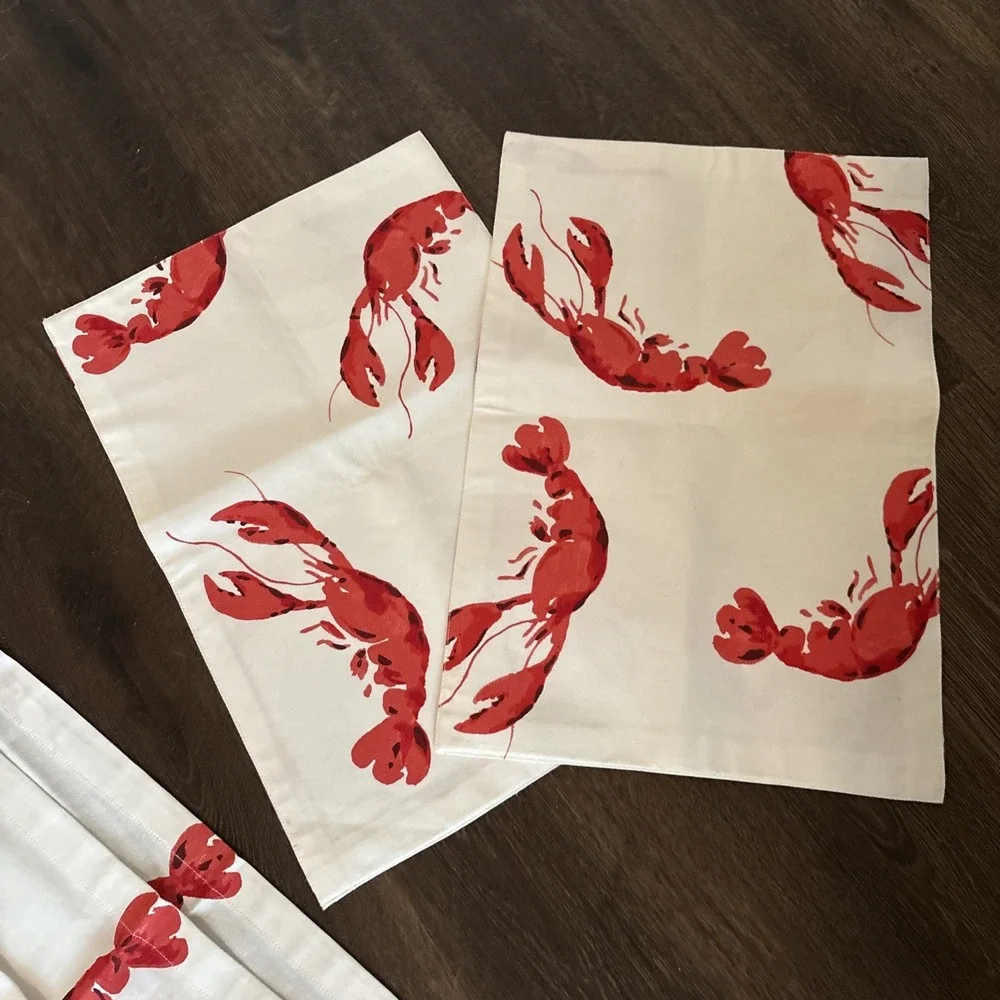 Kate Spade Lobster Fete Cotton 4 Napkins 2 Placements MINT New England Summer